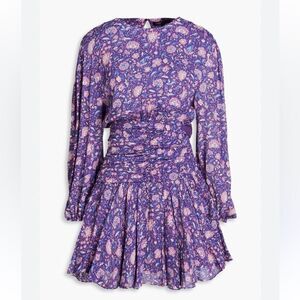 MAJE Roleta Ruched Floral Mini Dress Purple Floral Dahlia print NWT $445 40 L
